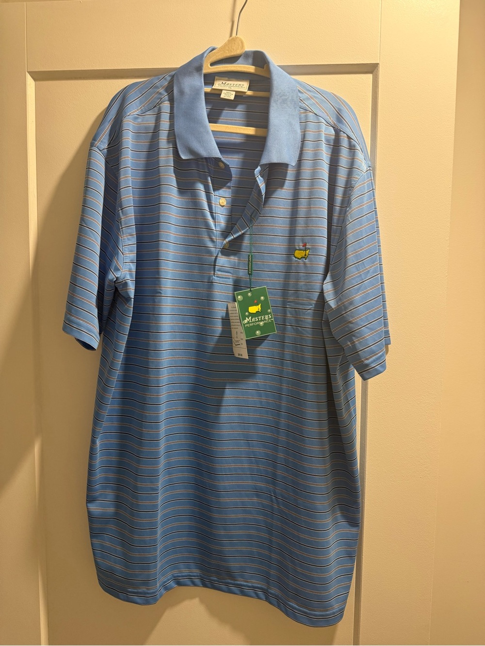 Masters Light Blue Striped Polo with Masters Emblem